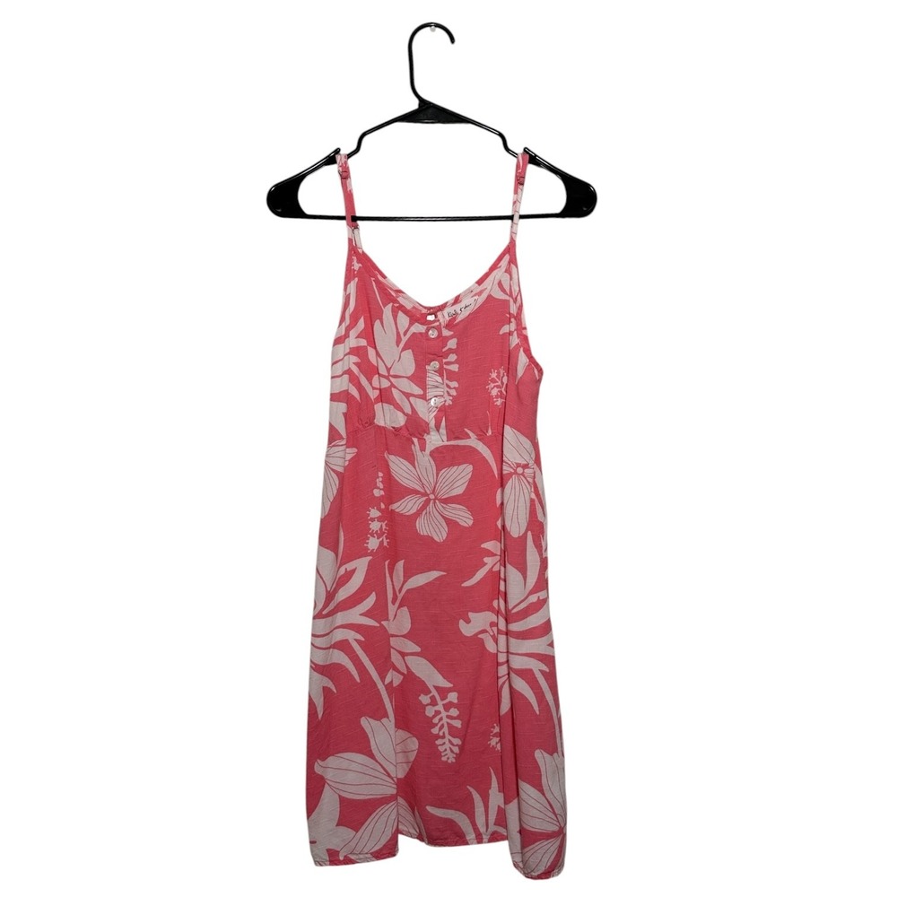 Kiwi & Punch Tropical Bohemian Pink Hibiscus Floral Mini Sun Dress Womens Medium